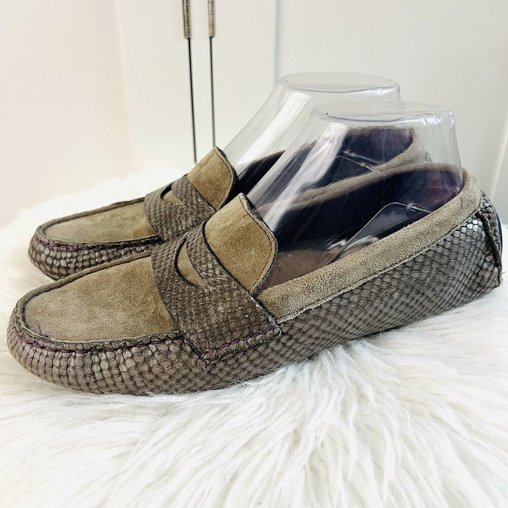 Cole Haan Air Gray Suede & Snake Reptile Print Penny Driving Loafers Womens 7.5B